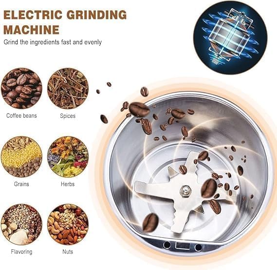 Electric Coffee Grinder Machine with Stainless Steel Blades, Portable Coffee Bean & Spice Grinder for Masala, Dry Herbs, Nuts & Kitchen Use with Push Button Control