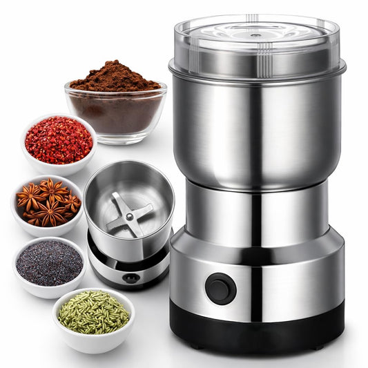 Mini Electric Grinder for Coffee & Spices, Portable Mixer Grinder with Stainless Steel Cup for Coffee Beans, Masala & Dry Ingredients
