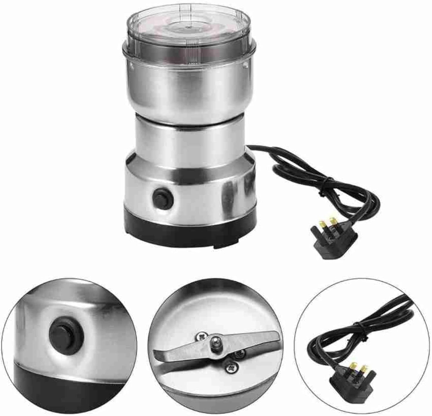 Mini Electric Grinder for Coffee & Spices, Portable Mixer Grinder with Stainless Steel Cup for Coffee Beans, Masala & Dry Ingredients