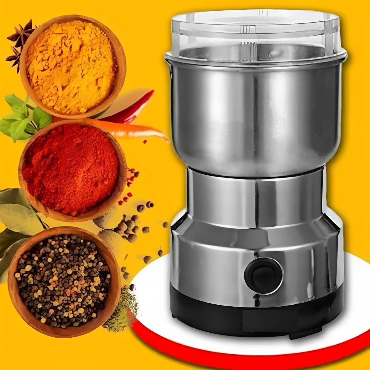 Mini Electric Grinder for Coffee & Spices, Portable Mixer Grinder with Stainless Steel Cup for Coffee Beans, Masala & Dry Ingredients
