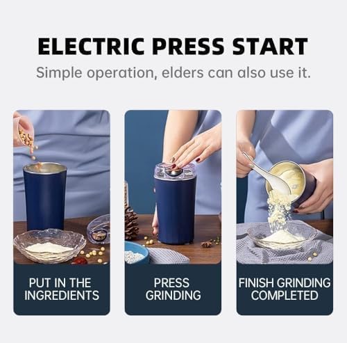 Electric Coffee Grinder Machine with Stainless Steel Blades, Portable Coffee Bean & Spice Grinder for Masala, Dry Herbs, Nuts & Kitchen Use with Push Button Control